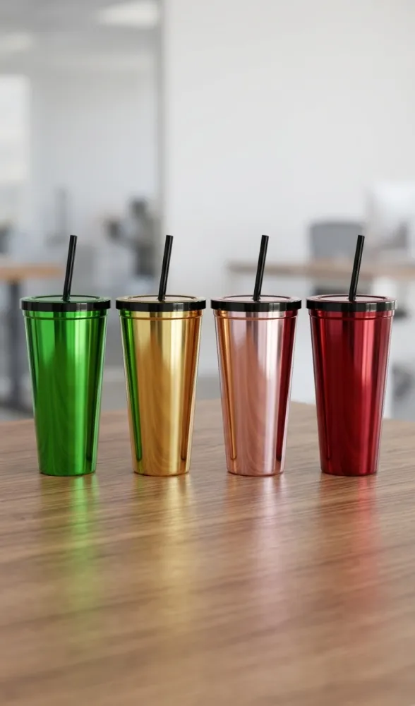 VASOS REUTILIZABLES ACABADO METALICO 600ML