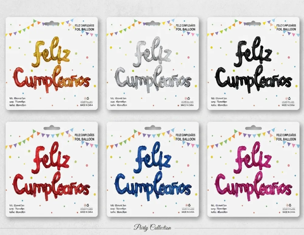 GLOBOS METÁLICOS CURSIVO FELIZ CUMPLEAÑOS 