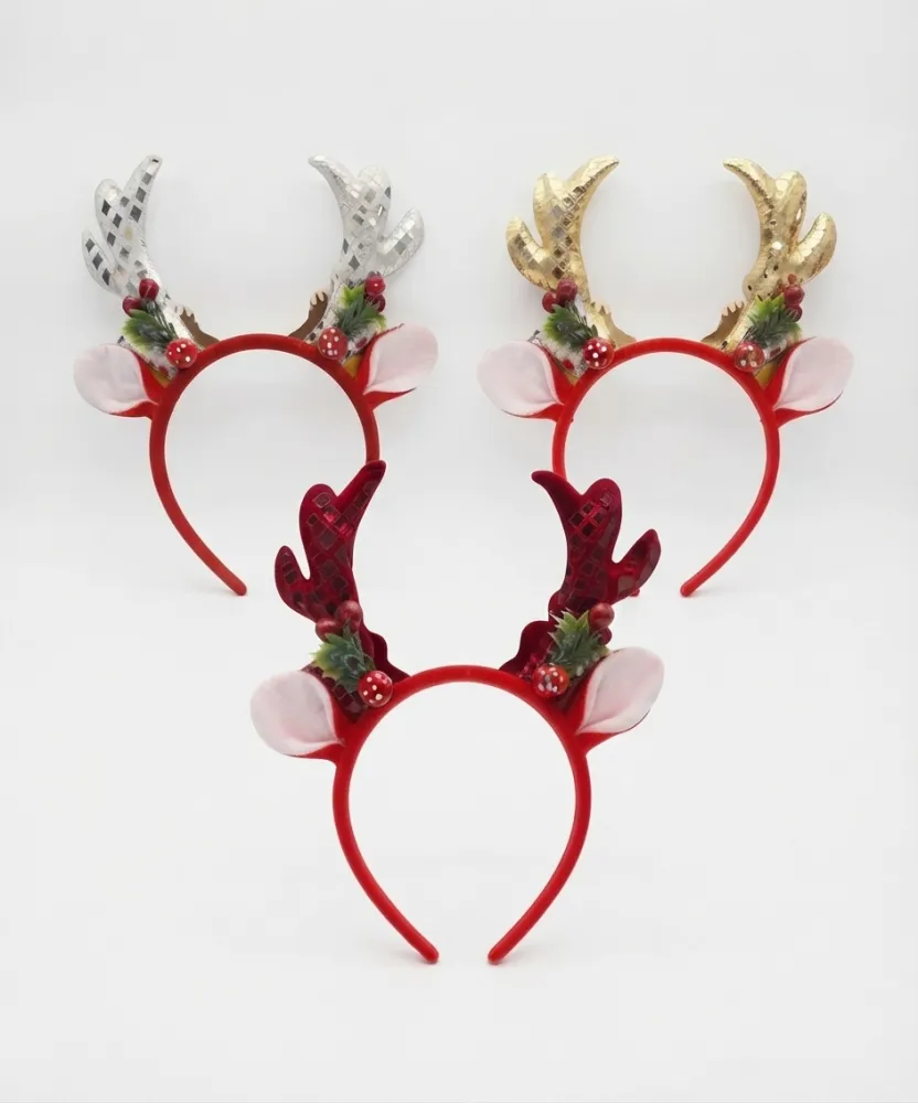 DIADEMA RENO CON LENTEJUELA DORADO/PLATA/ROJO BT-1004 NAVIDAD