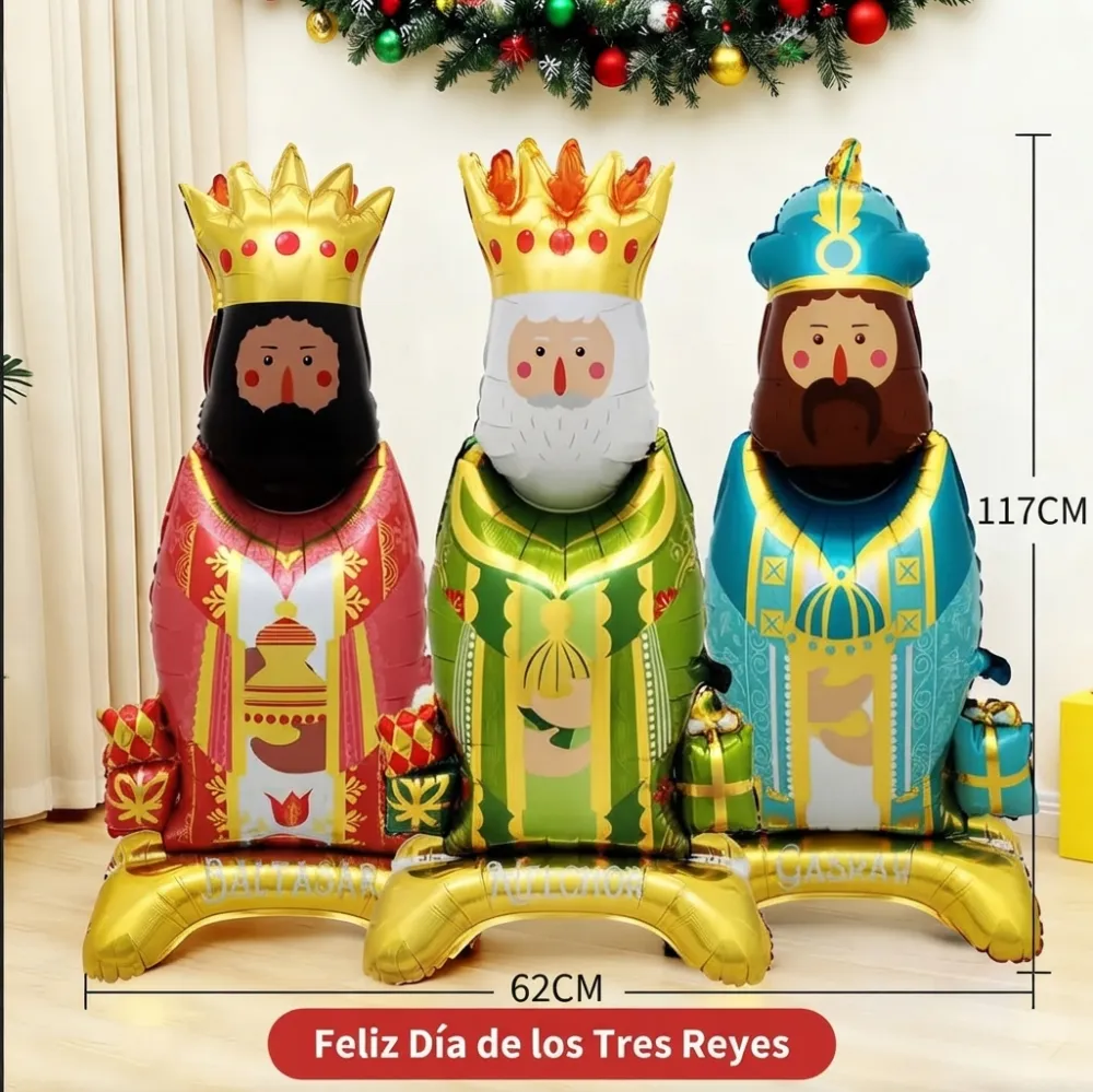 GLOBO METALICO DE PIE CON EL DISEÑO DE REYES MAGOS
