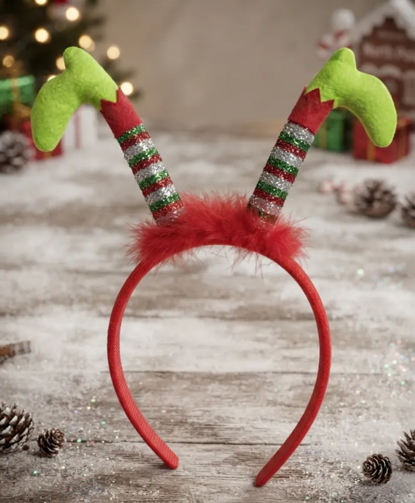 DIADEMA NAVIDEÑA DECORADA CON MOTIVOS DE PATAS DE ELFO