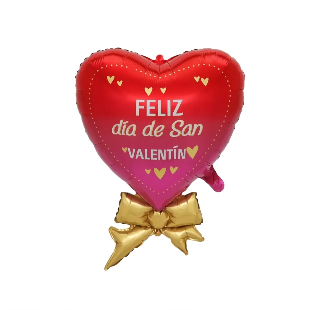 GLOBO METALICO EN FORMA DE CORAZON CON MOÑO DORADO