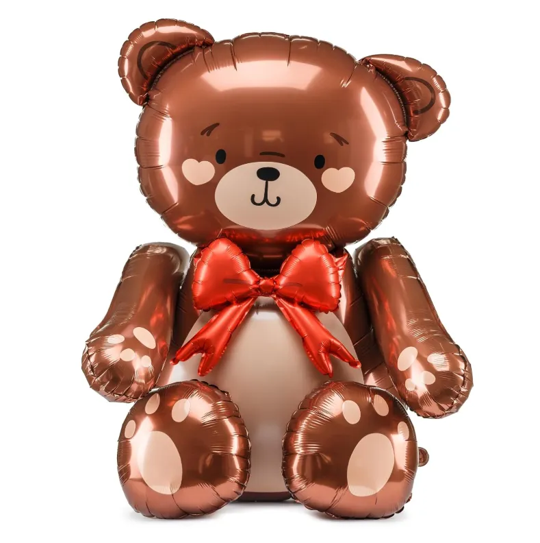 GLOBO METALIZADO CON FORMA DE OSO DE PELUCHE CON UN MOÑO ROJO DE 45X17CM