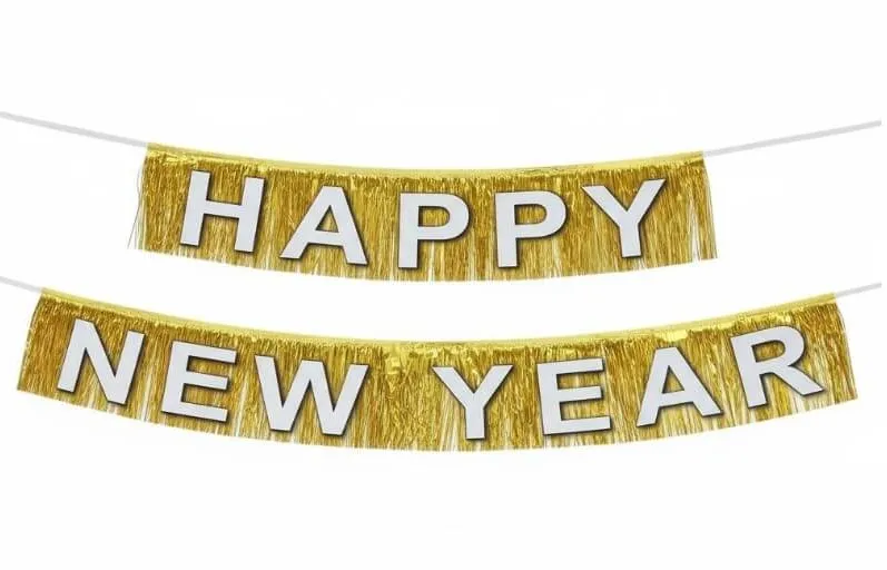  BANDERIN DE FLECOS METÁLICOS CON LETRAS DE "HAPPY NEW YEAR" EN ORO,PLATA,ROSA GLOD