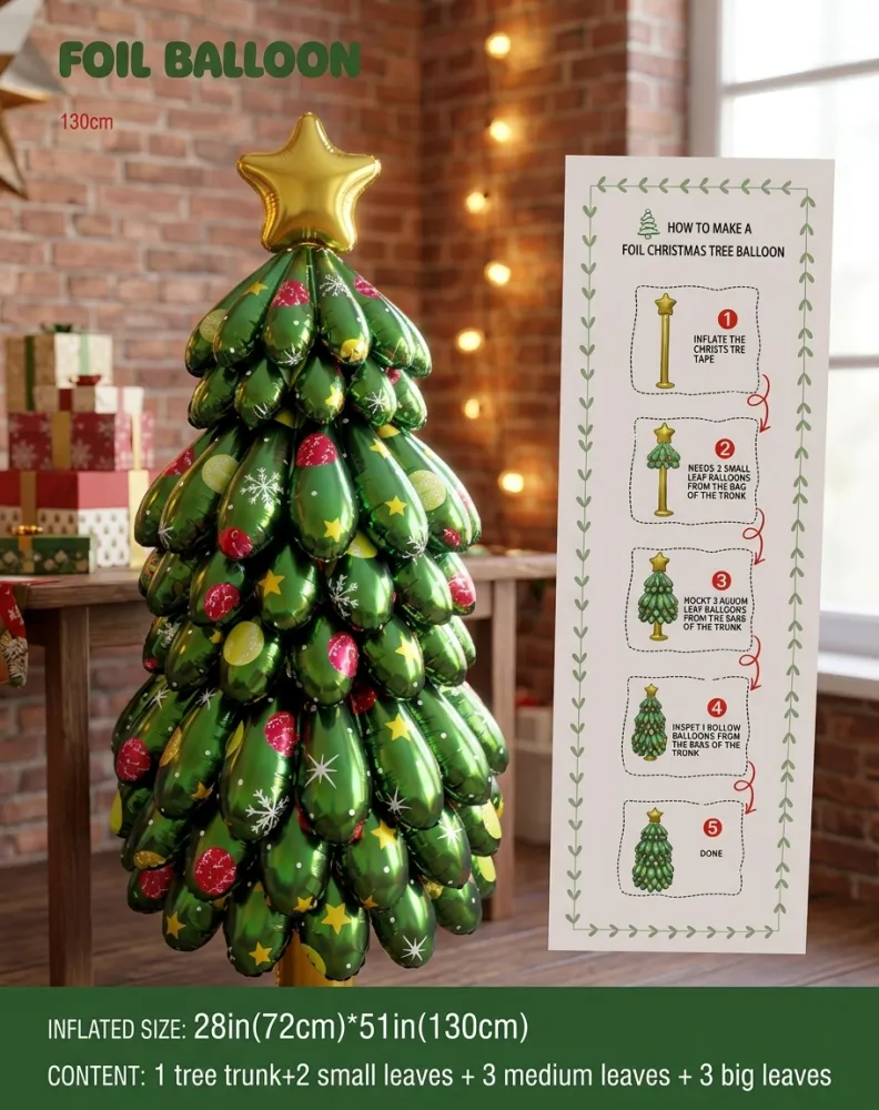 ÁRBOL DE NAVIDAD INFLABLE GIGANTE DE GLOBOS DE 72X51X130CM DE ALTO