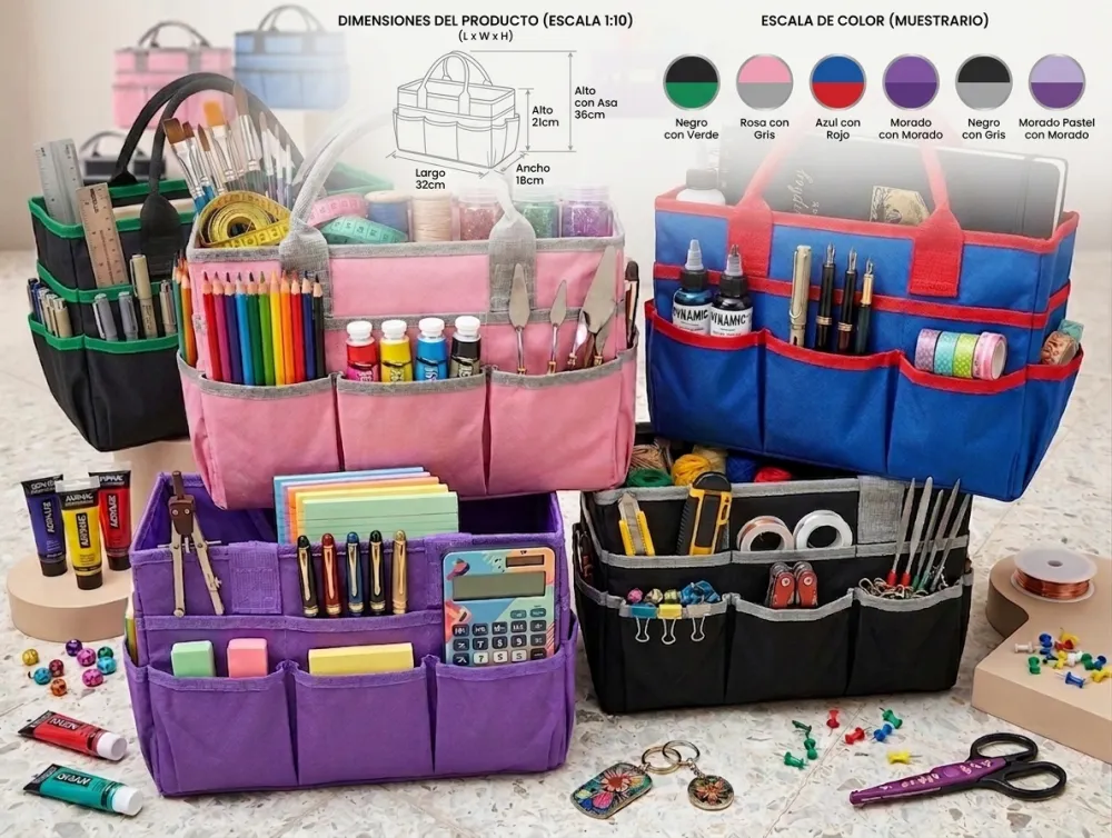 BOLSA DE HERRAMIENTAS PORTÁTIL PLEGABLE DE POLIÉSTER PARA ARTÍCULOS DE ARTES