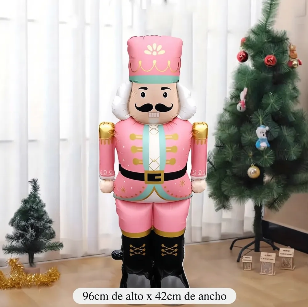 GLOBO DE ALUMINIO CON FORMA DE CASCANUECES NAVIDEÑO ROSA