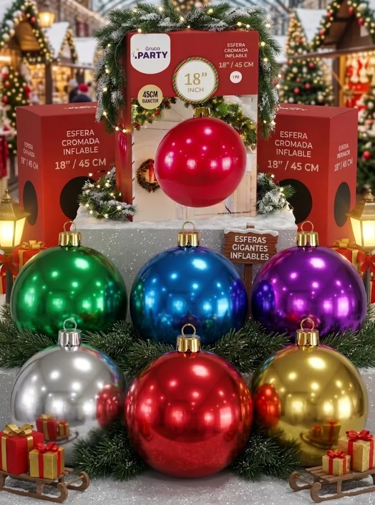 ESFERAS CROMADAS INFLABLES NAVIDEÑAS DE 45 CM