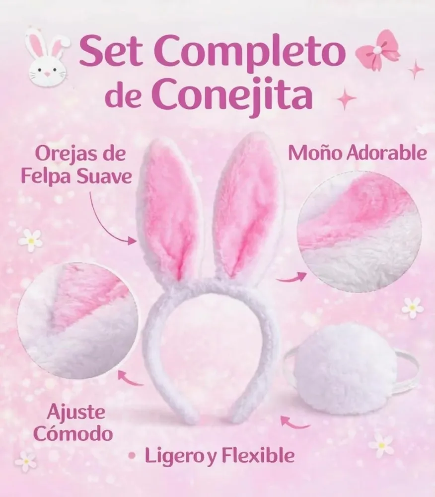 SET DE ACCESORIOS DE DISFRAZ DE CONEJO DE 3 PIEZAS