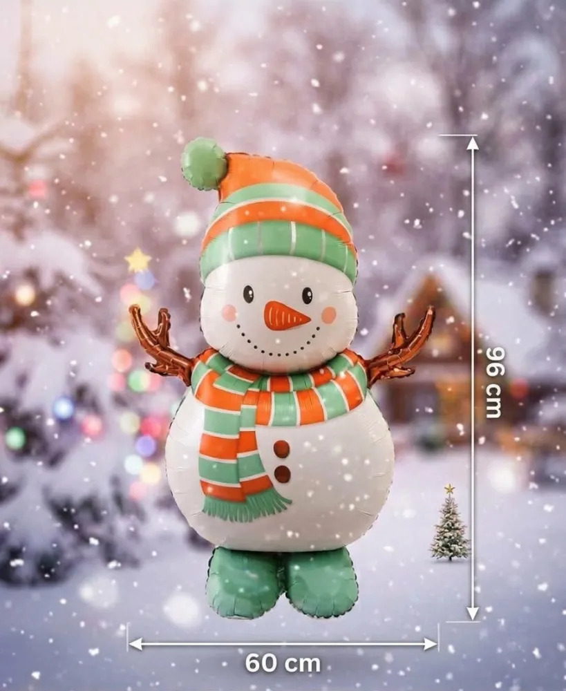 GLOBO METALICO CON FORMA DE MUÑECO DE NIEVE NAVIDEÑO DE PIE