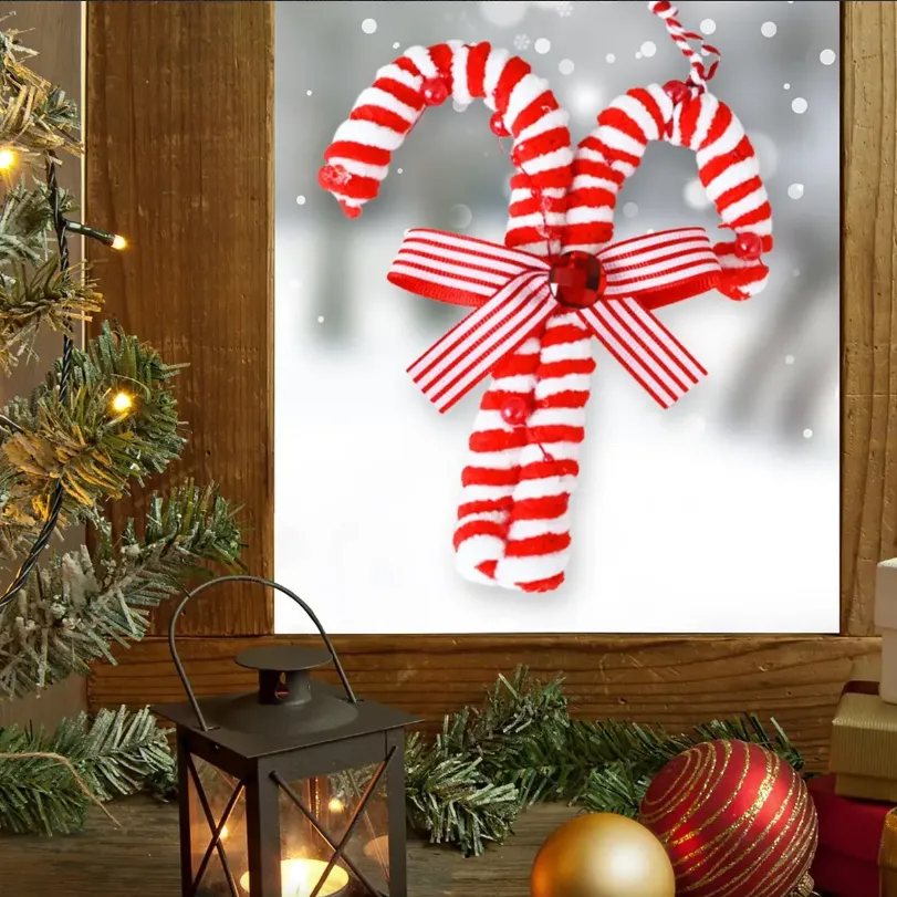 ADORNO NAVIDEÑO DE DOS BASTONES DE CARAMELO ENTRELAZADOS- 18X23CM