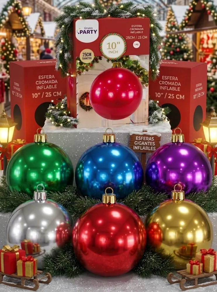ESFERAS CROMADAS INFLABLES NAVIDEÑAS DE 25 CM
