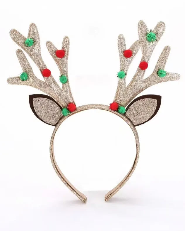 DIADEMA RENO PLATA CON OREJITAS Y POMPON DE COLORES PFM-14196902