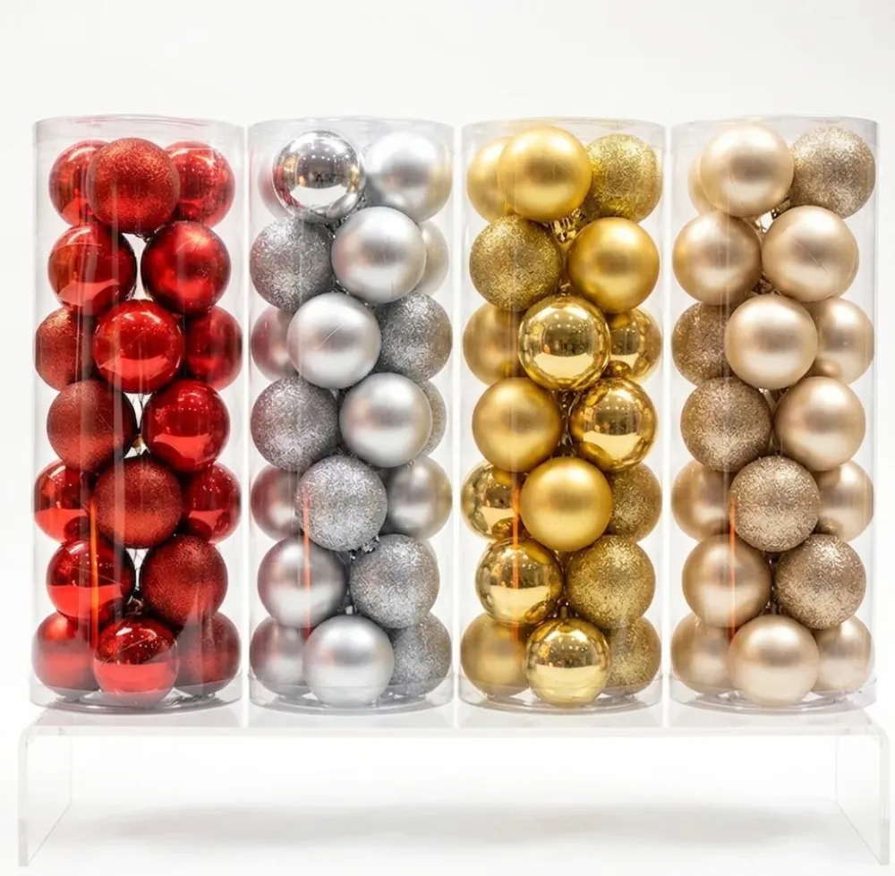 ESFERAS NAVIDEÑAS BAMBALINAS ORO,PLATA,ROJO,CHAMPAN CON 24 PIEZAS DE 6CM