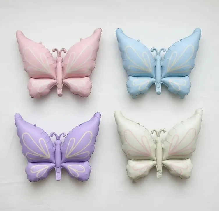 GLOBO METALICO EN FORMA DE MARIPOSA TONOS PASTELES CON 94X74.5CM