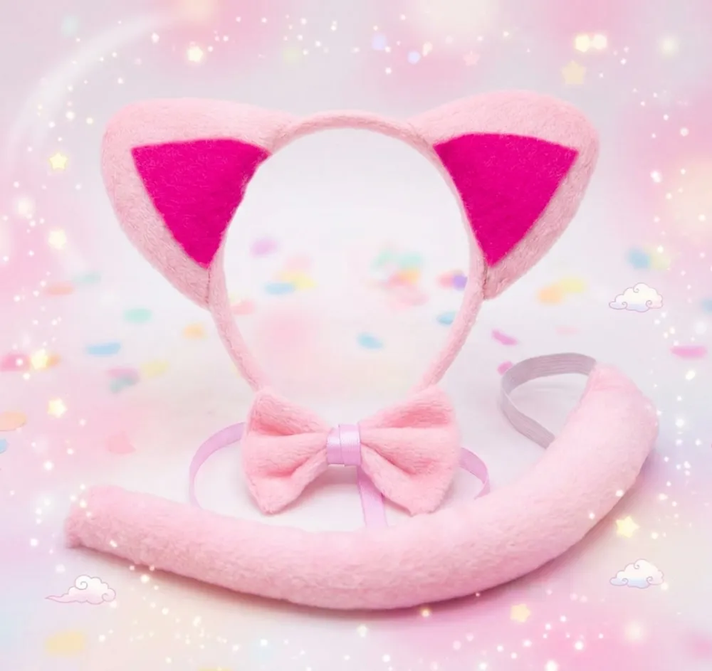 DIADEMA DE CERDITO CON MOÑO Y COLA ROSA