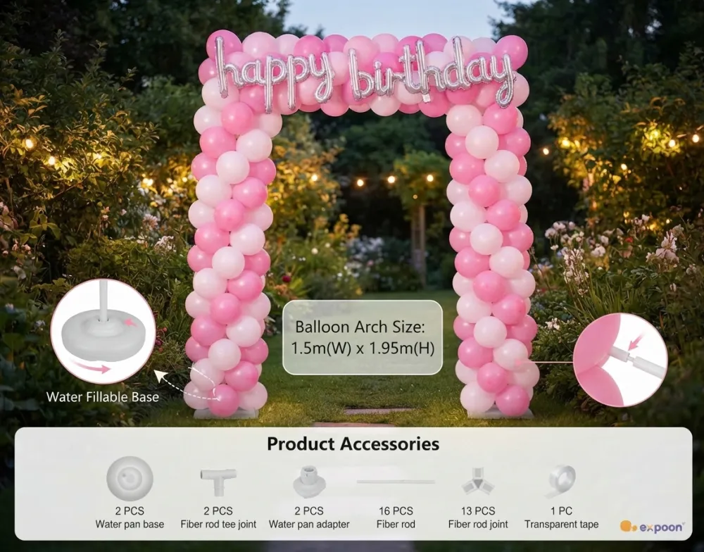  KIT DE ARCO DE GLOBOS PARA FIESTAS DE 1.5 X 1.95M 