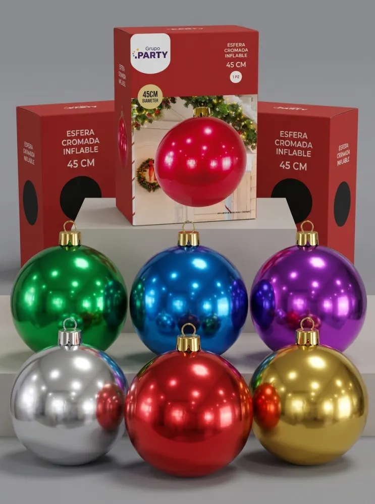 ESFERAS CROMADAS INFLABLES NAVIDEÑAS DE 45 CM
