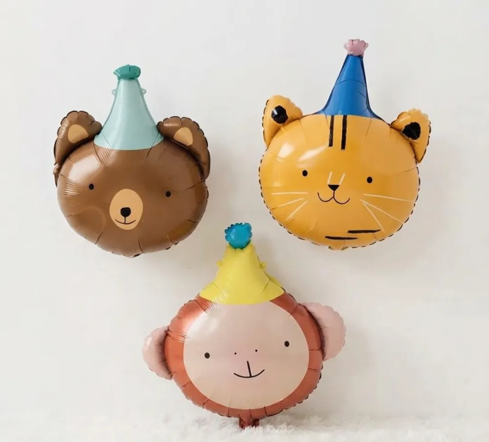 GLOBOS DE ALUMINIO DE ANIMALES DE LA SELVA, TIGRE, OSO Y MONO