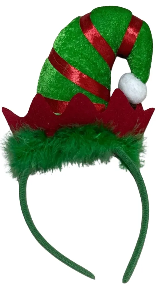 DIADEMA GORRITO DUENDE VERDE CON RAYAS ROJAS NAVIDAD PFM-22595