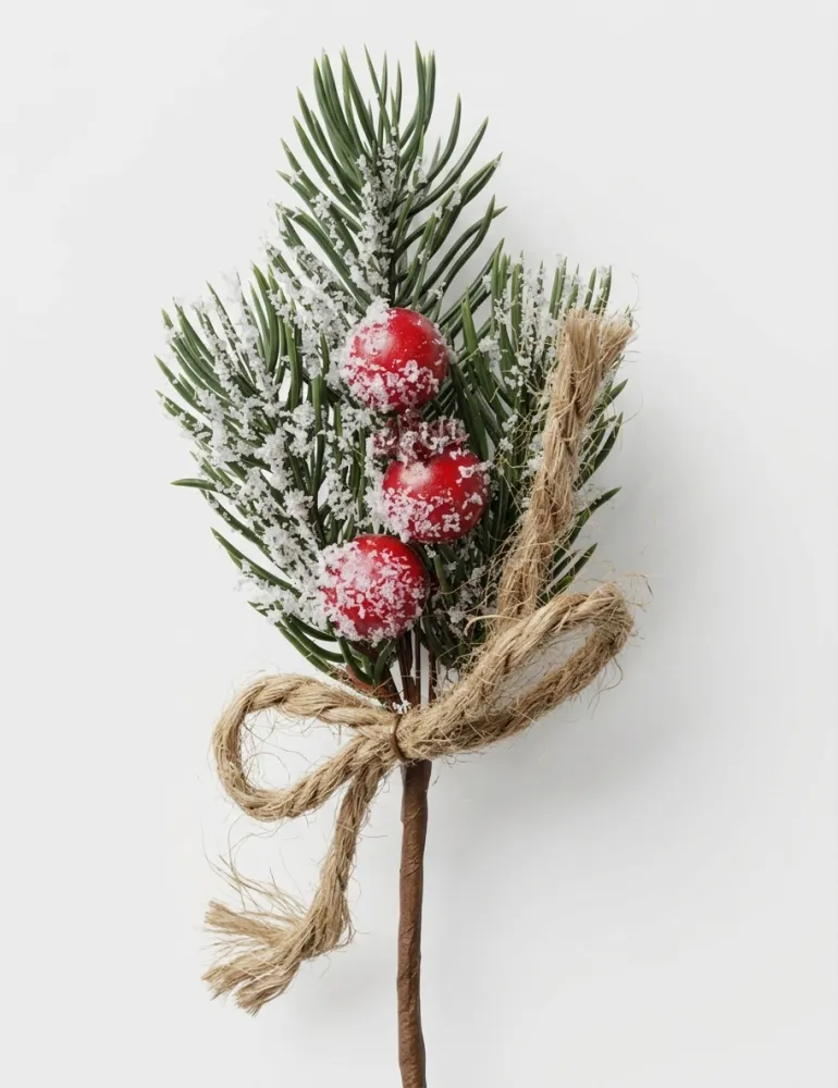  RAMAS DE PINO ARTIFICIALES CON EFECTO NEVADO BAYAS ESCARCHADAS 15CM
