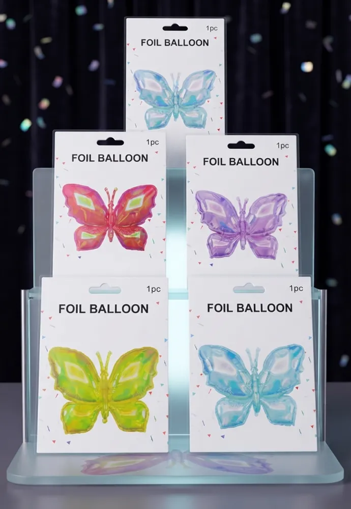 GLOBOS EN FORMA DE MARIPOSA CON ACABADO TRANSPARENTE E IRIDISCENTE DE 40" PULGADAS