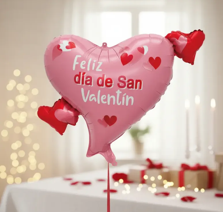 GLOBO DE CORAZON FELIZ DIA DE SAN VALENTIN ROSA